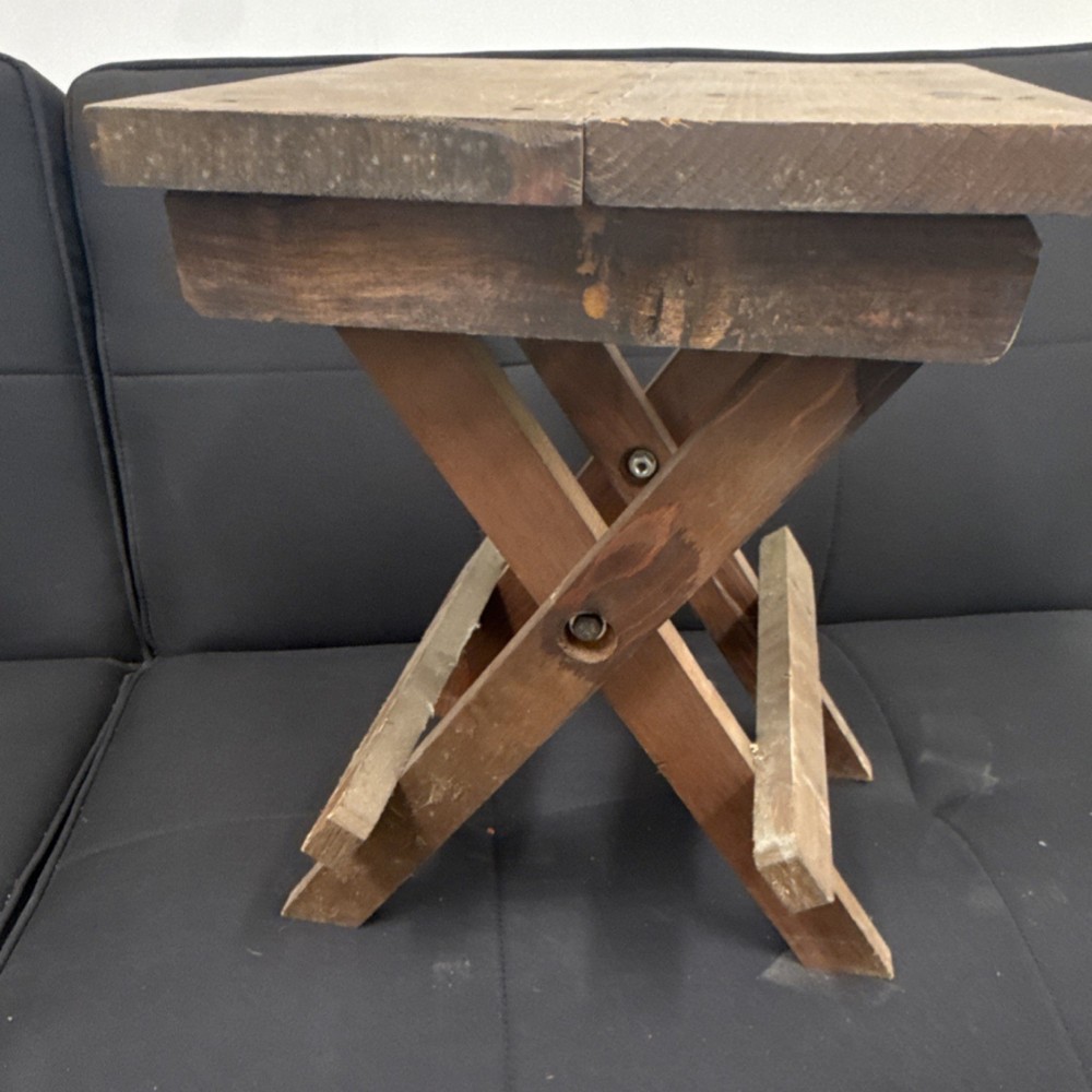 Antique Wooden Folding Stool Brown Rectangle Primitive Bench Unfinished
