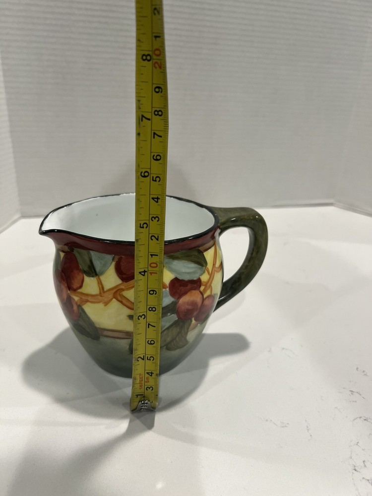 NICE 1910 Limoges Signed Hand Painted Crabapple Pitcher 4”