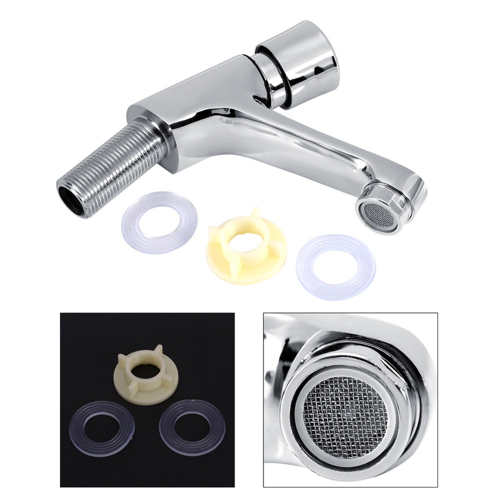 Time Delay Silver Faucet Single Tube Cold Water Basin Taps