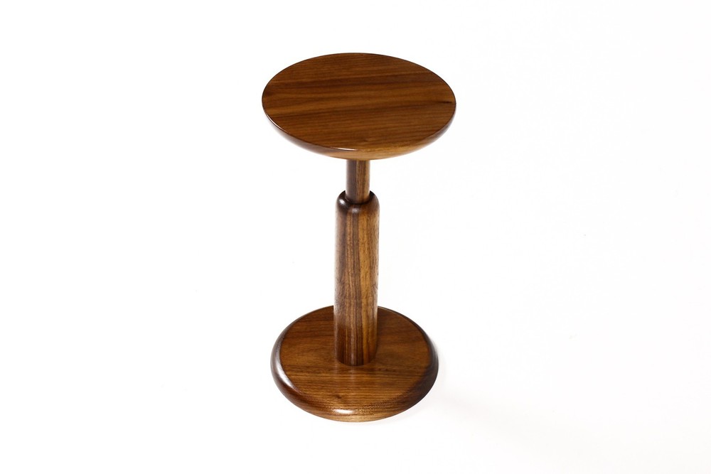 Studio Craft Modernist Walnut Round Drinks / Side Table — Lathe Turned — Segment