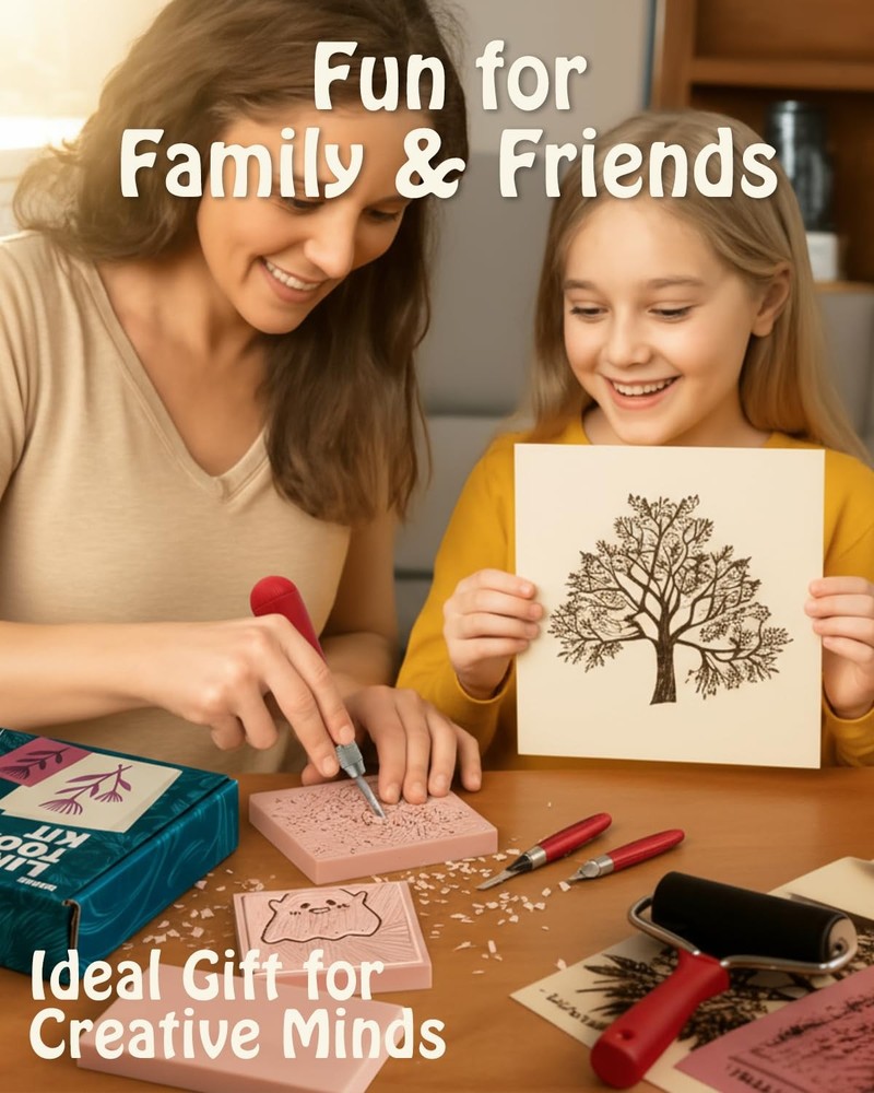 Linocut Kit for Printmaking & Stamp Making: Linocut Tools Block Printing Kit ...