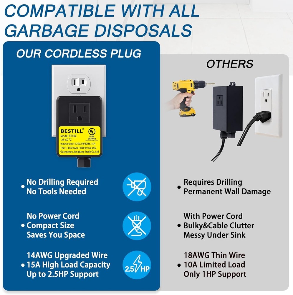 BESTILL Garbage Disposal Air Switch Kit Push Button Polished Chrome UL