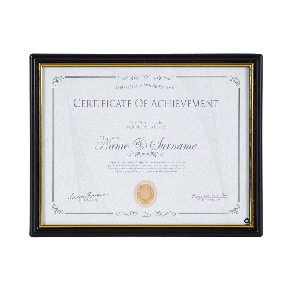 DesignOvation 8.5x11 Basic Black/Gold Document Frame, Set of 2
