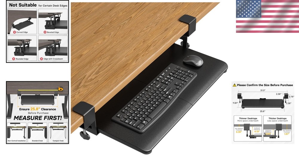 Ergonomic Under Desk Keyboard Tray - Space-Saving Solution