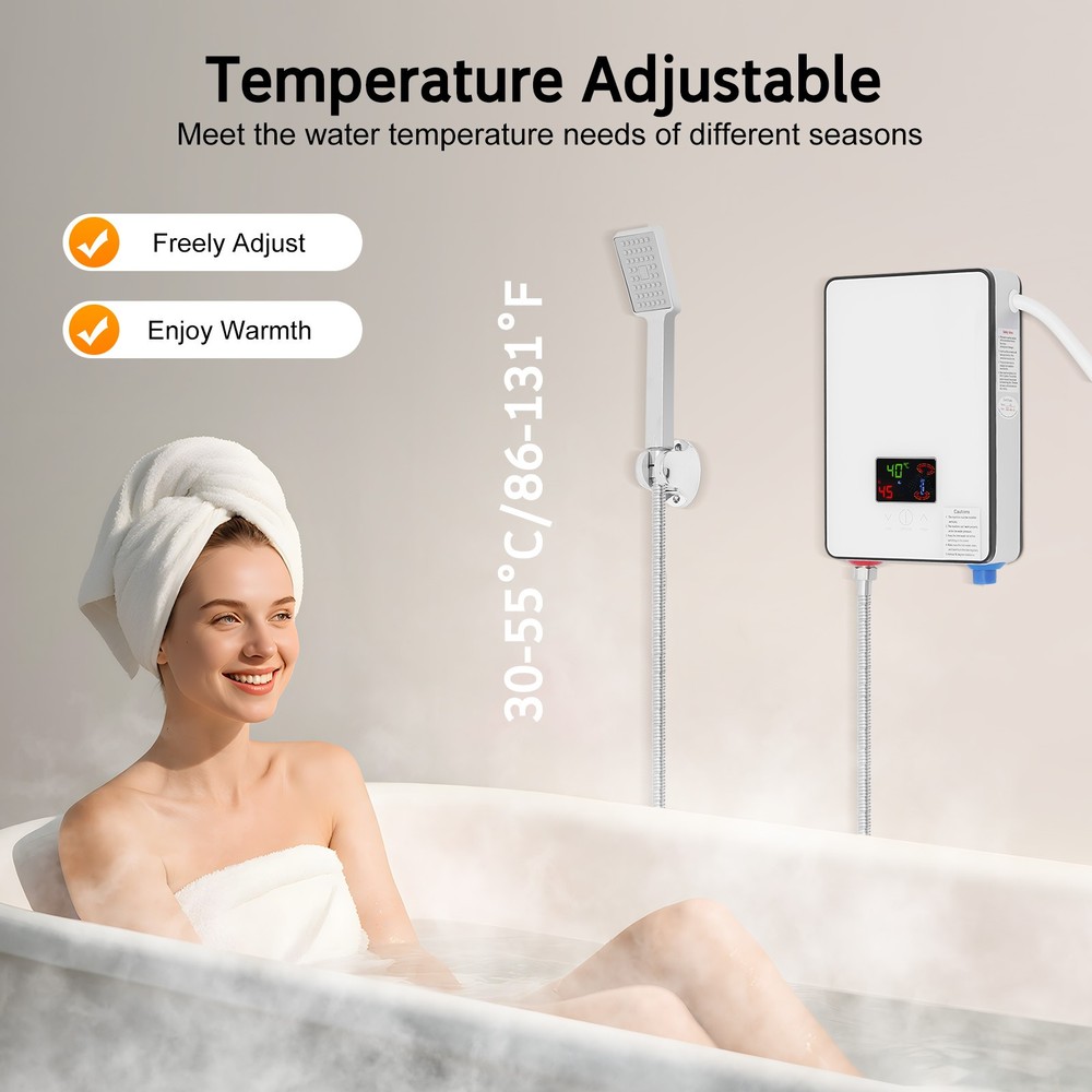 4500W 110V Whole House Electric Tankless Instant Water Heater with Shower Head