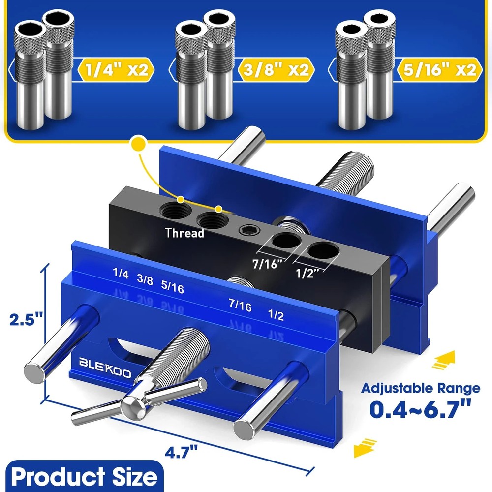 Self Centering Doweling Jig Kit, Adjustable Drill Guide with 6 Bushings