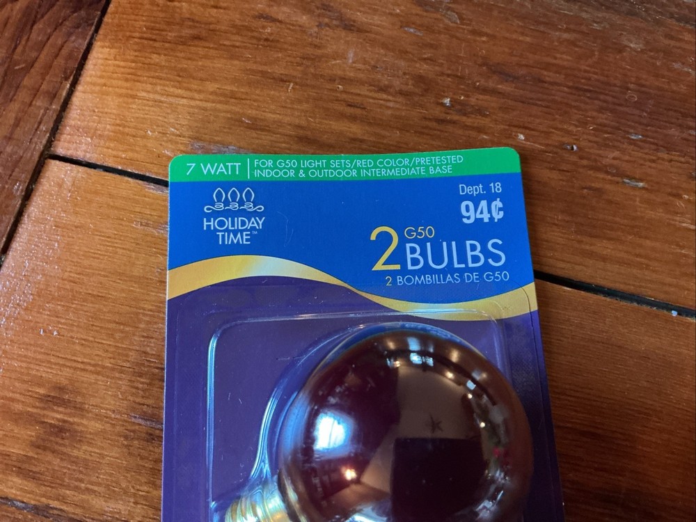 Holiday Time Replacement G50 String Light Bulbs RED. 2pk NEW IN PACKAGE
