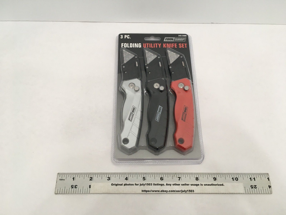 NEW Tool Shop 3-pc Folding Locking Utility Knife - Push Button Quick Release