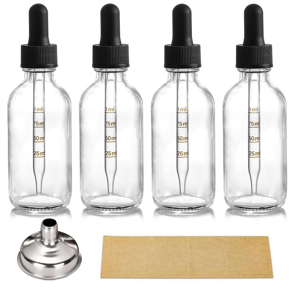 4 Pack 2 oz Glass Dropper Bottles with Measured - 60ml Clear