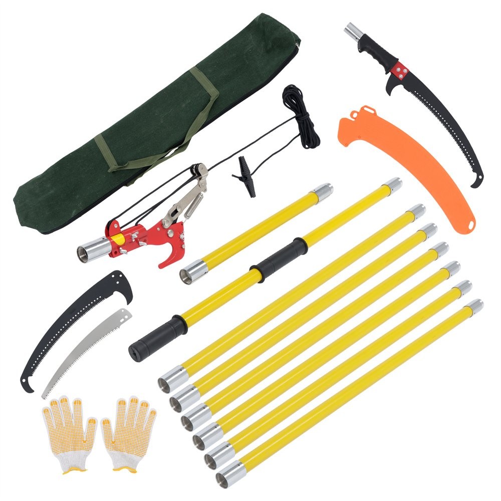 Manual Pole Saw 27 ft Extendable Tree Pruner, Sharp Steel Blade and Scissors