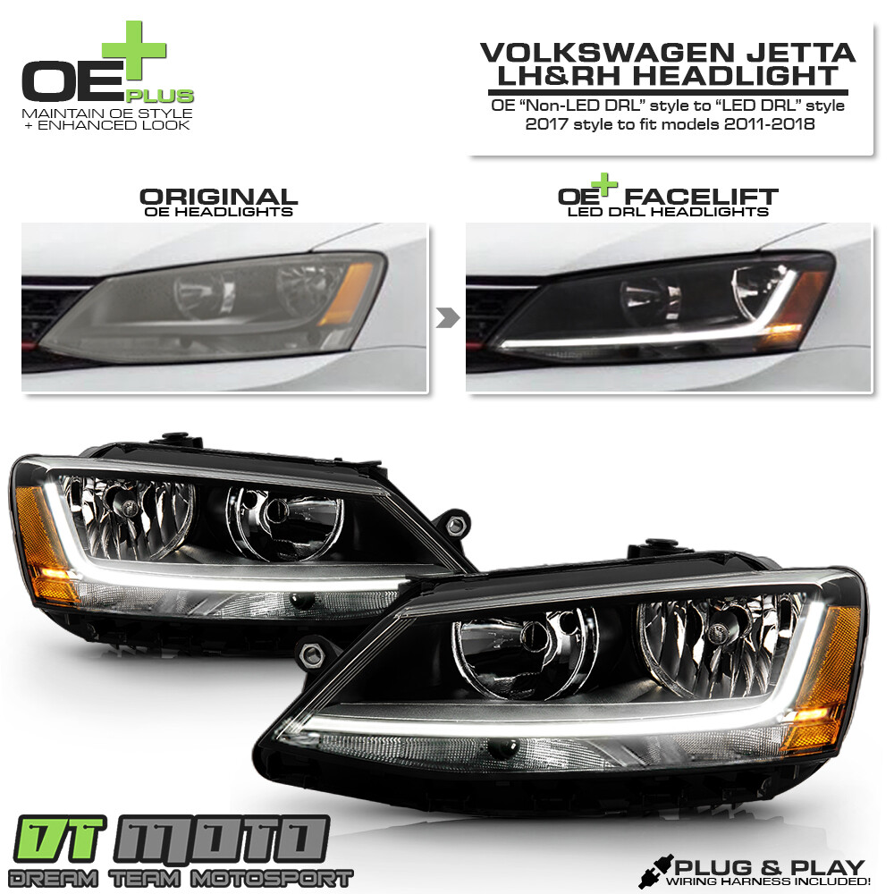 [2017 Facelift LED DRL Style UPGRADE] Fit 2011-18 VW Jetta Headlights Left+Right