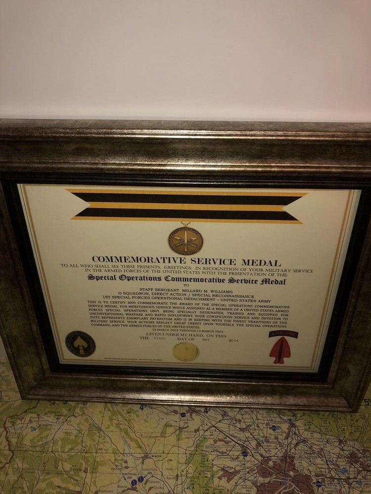 SPECIAL OPERATIONS COMMEMORATIVE SERVICE MEDAL CERTIFICATE ~ Type 1