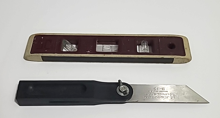 JOHNSON LEVEL & TOOL  STRUCTO-CAST  9" TORPEDO LEVEL AND  8" SLIDING T BEVEL