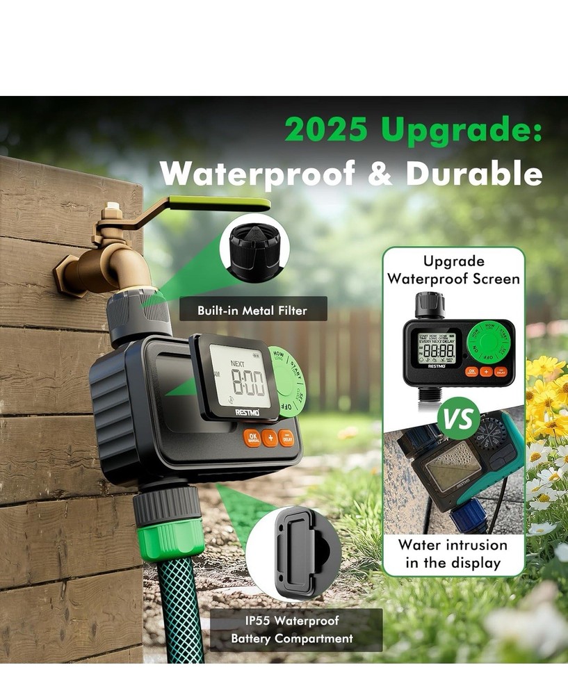 RESTMO Sprinkler Timer, Programmable Water Timer for Garden Hose, Automatic Cont