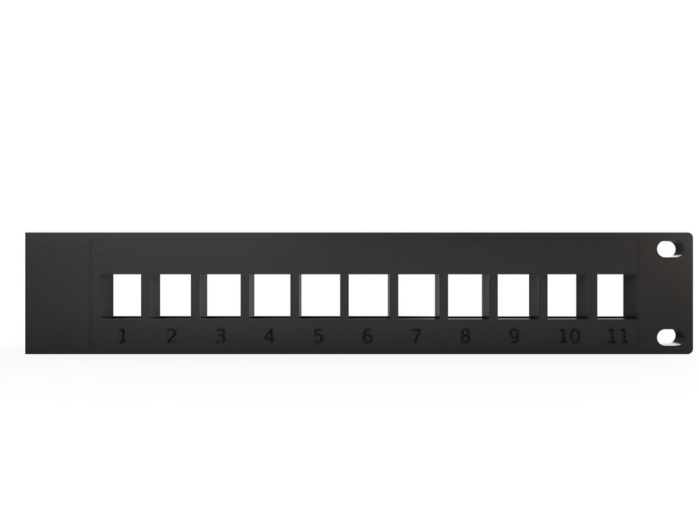 19" Rack Mount Half Width Patch Panel - 11 Keystone, 1U (Modular)