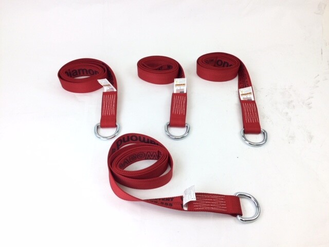 2" x 8' Red Diamond Weave Lasso Strap With D Ring (4 Pack)