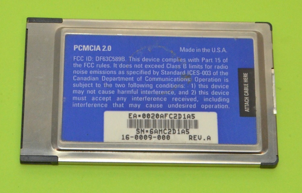 3Com Etherlink III Parallel Tasking PCMCIA Adapter Card *Used* 3C589B