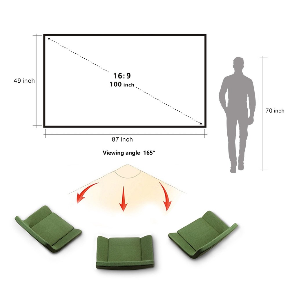 Portable Projector Screen 100 inch with Stainless Telescopic Pole Frame Black...