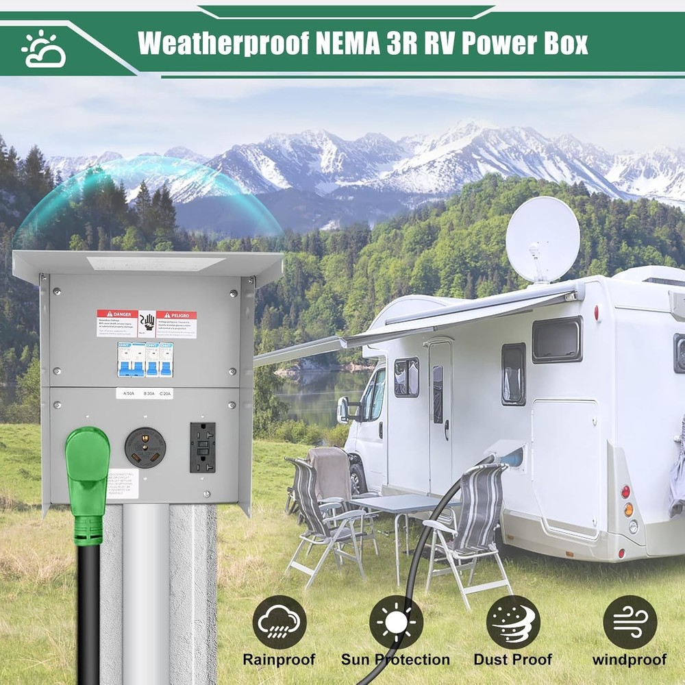 RV Temporary Power Outlet Panel Electrical 50/30/20A with Breaker