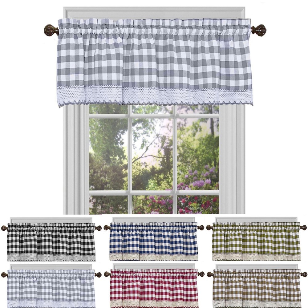 Window Curtain Valance Drape Checked Plaid Gingham Kitchen (58" W x 14" L)