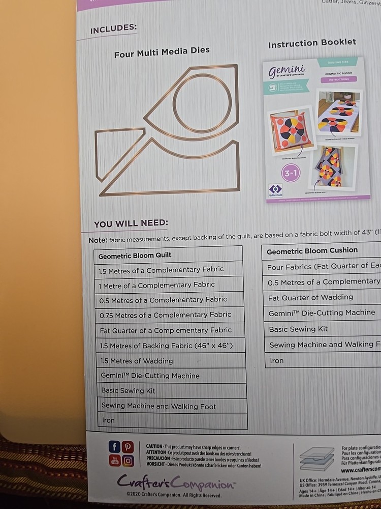 GEMINI Quilting Dies" Geometric Blooms" Pattern & instruct. kit Crafter's Com.