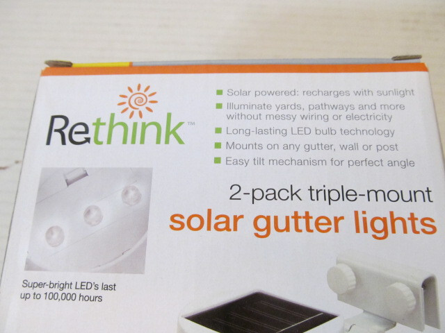 Rethink 2-Pack Triple-Mount Solar Gutter Lights, Super-Bright LEDs, White