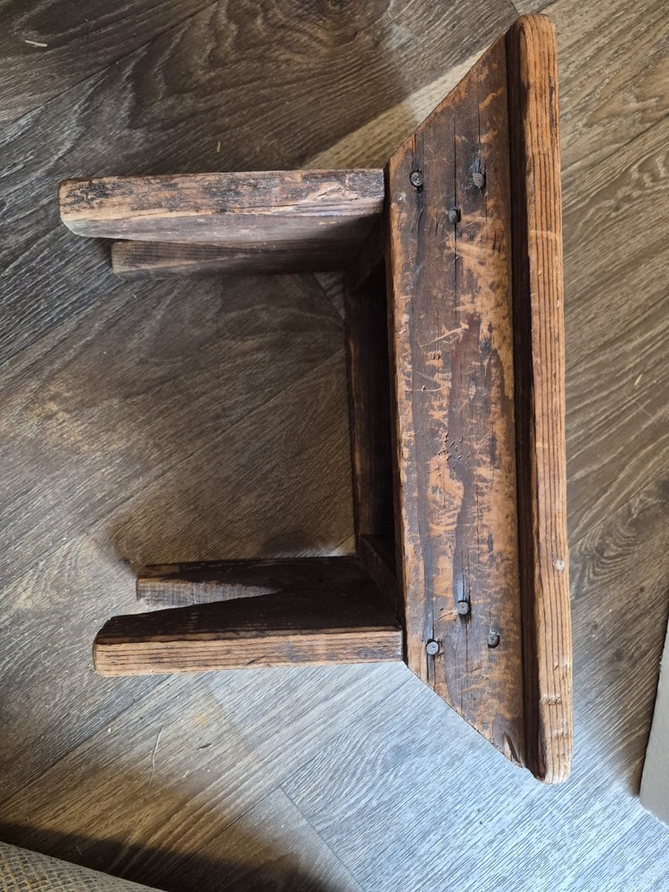 antique wood milking stool