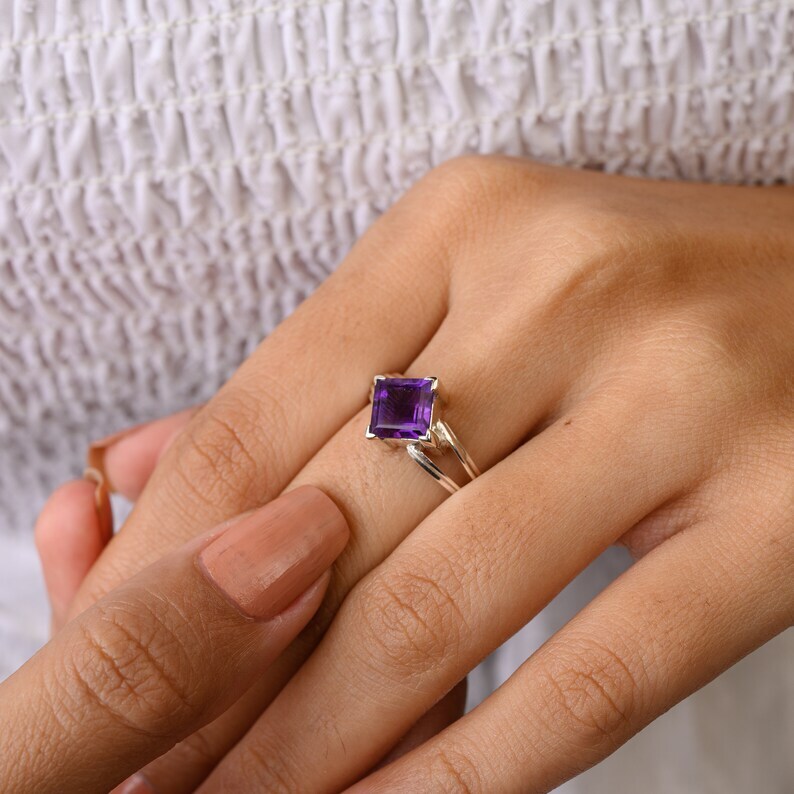 1.64 Ct Amethyst Solitaire Art Deco Ring 925 Sterling Silver