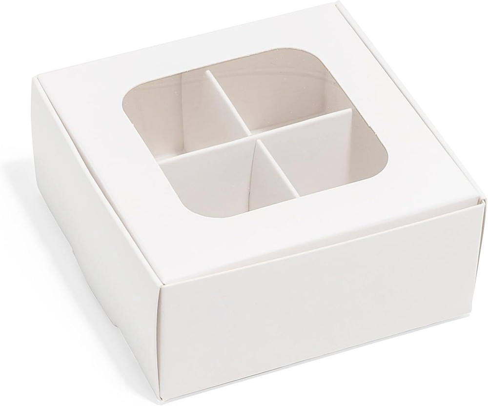 Mini Truffle Boxes - White | VERY SMALL 4 Treats - Window and 25 Boxes,