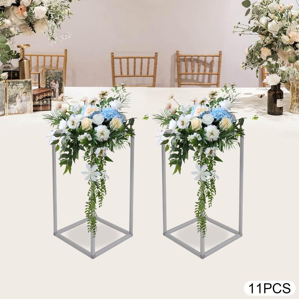 11 Pcs Silver Flower Stands for Elegant Wedding Decorations, Rectangular Design