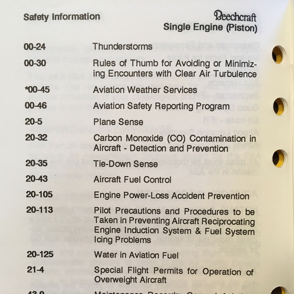 Beechcraft Single Engine (piston) Airplanes Safety Information Booklet