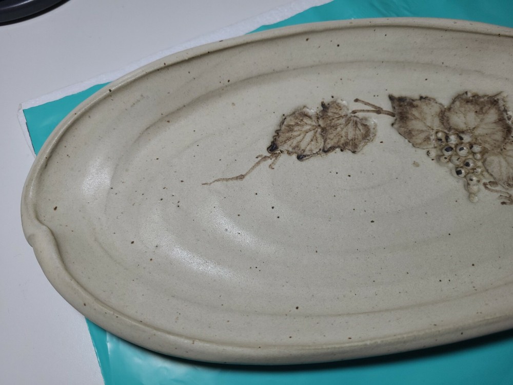 Handmade Long Dish Pressed Grape Vines Red Clay