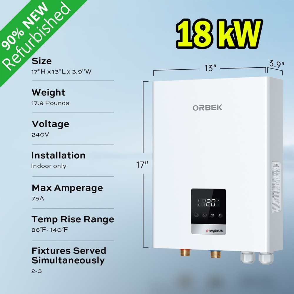 ORBEK 18kW Electric Tankless Water Heater 240V Max. 4.17 GPM On Demand Hot Water