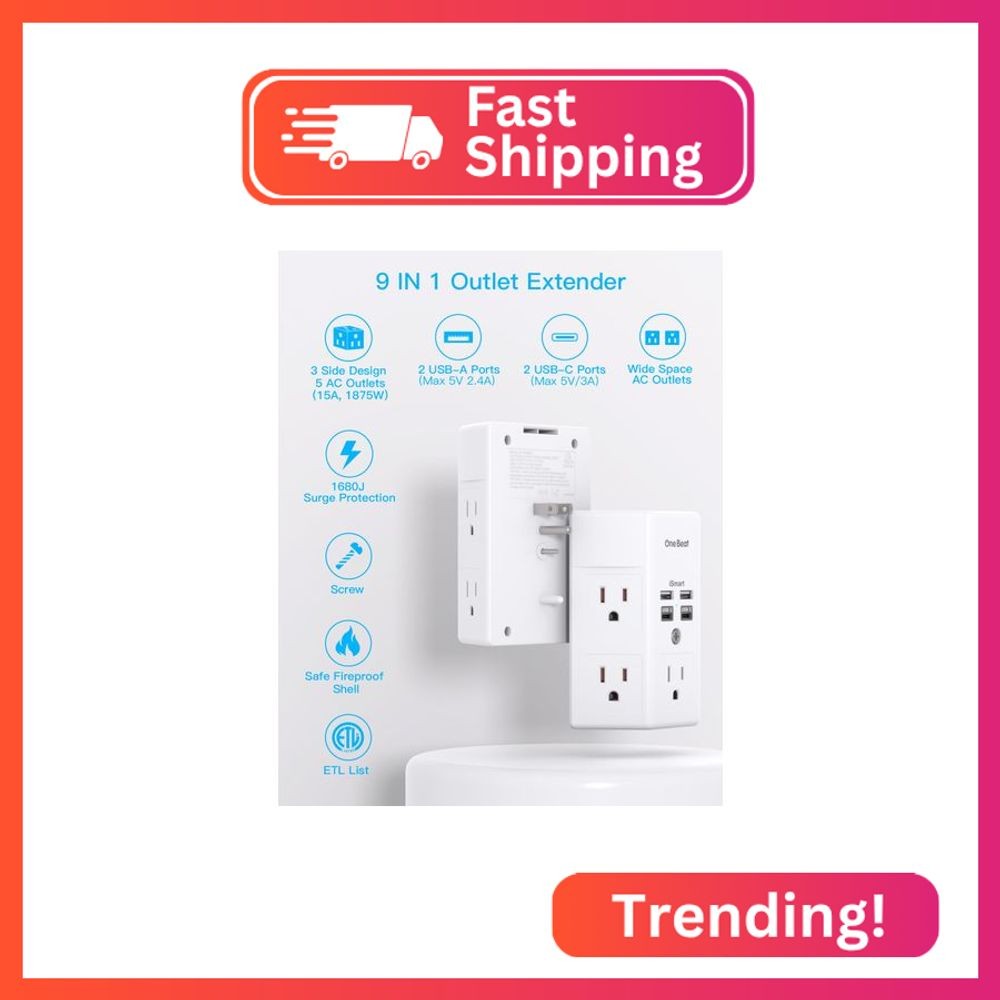 One Beat 1680J 3 Side Power Strip Multi Plug Expander, Surge Protector, 5 Outlet