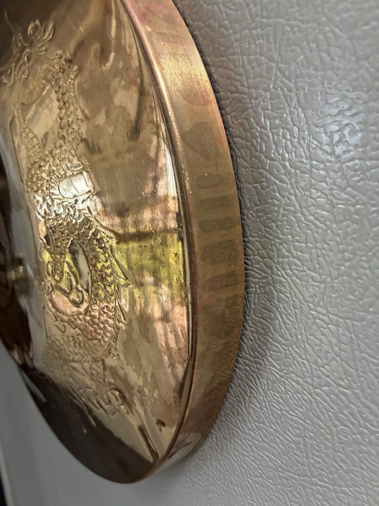 Vintage Brass Gong Dragons 12” Wall Decor