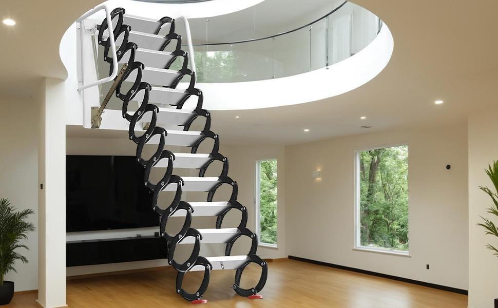 12-Step 1102LBS Al-Mg Alloy Attic Larrer 10FT Wall Mounted Pull Down System