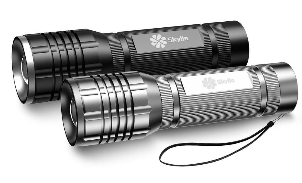 Skylla Flashlight LED Torch Tactical Small Flashlights Silver + Black