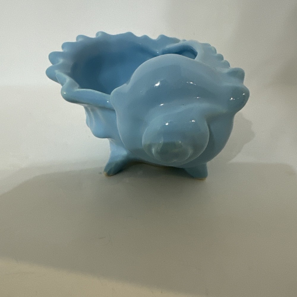 Blue Ceramic Conch Shell Planter Marked USA On Bottom 2.5” Tall