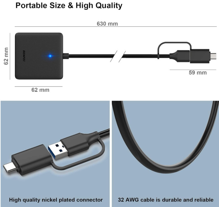 Memory Card Reader, 4In1 USB 3.0 and USB-C to SD Micro SD MS CF Card Reader Ada