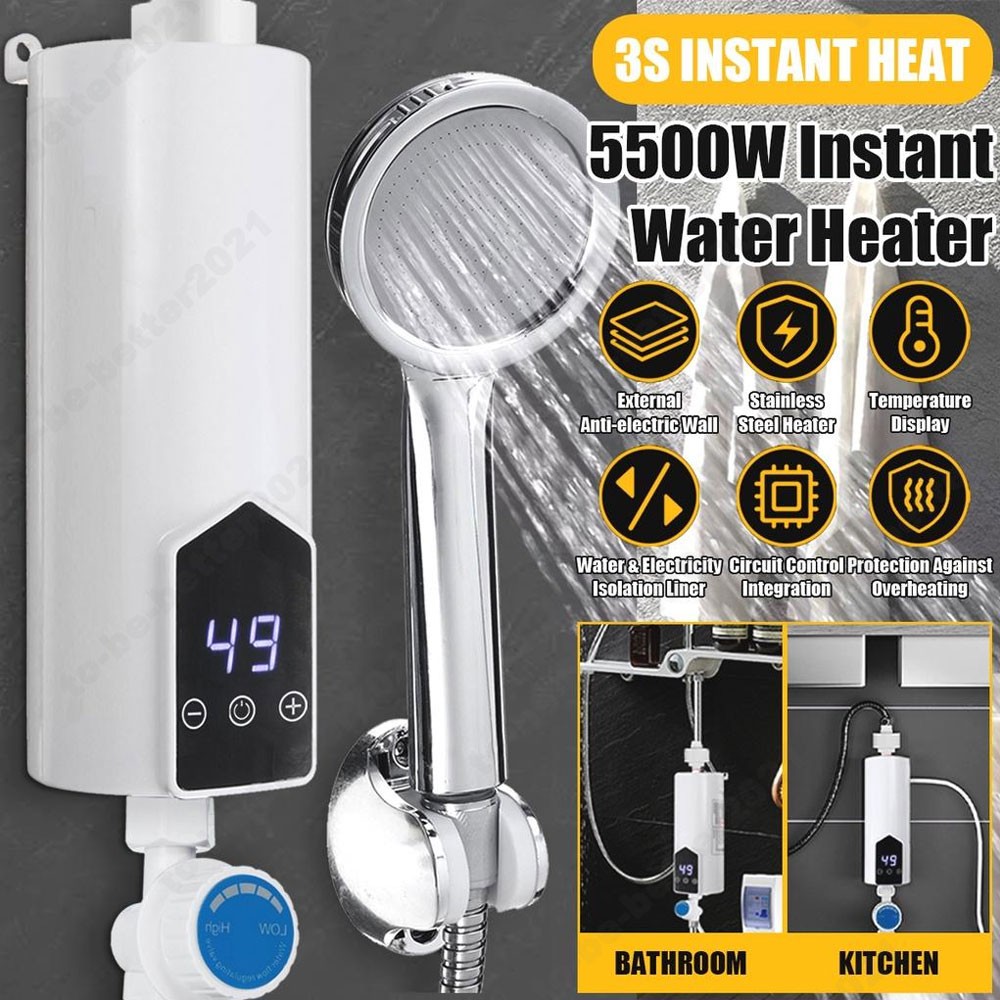 3500W Intelligent Electric Instant Shower Heater Water Kit For Bathroom Kitchen