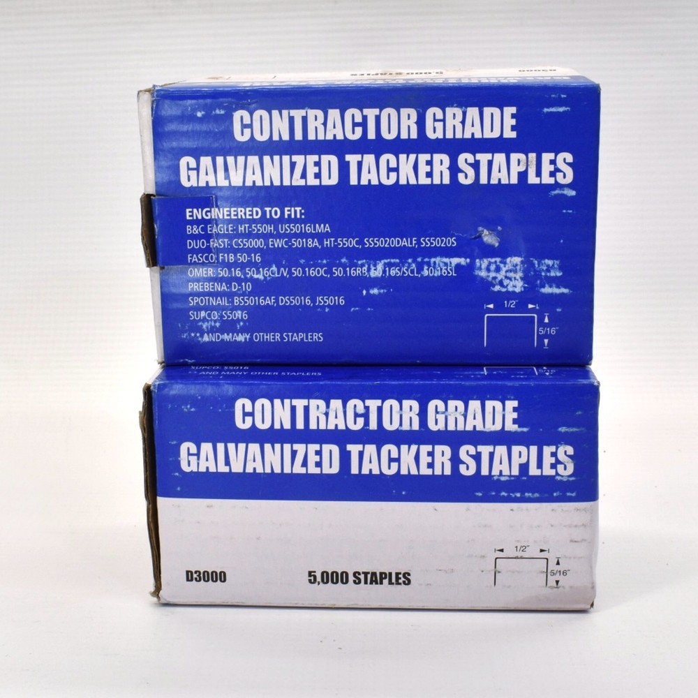 Contractor Grade Galvanized Tacker Staples 2 boxes 10,000 1/2" x 5/16"