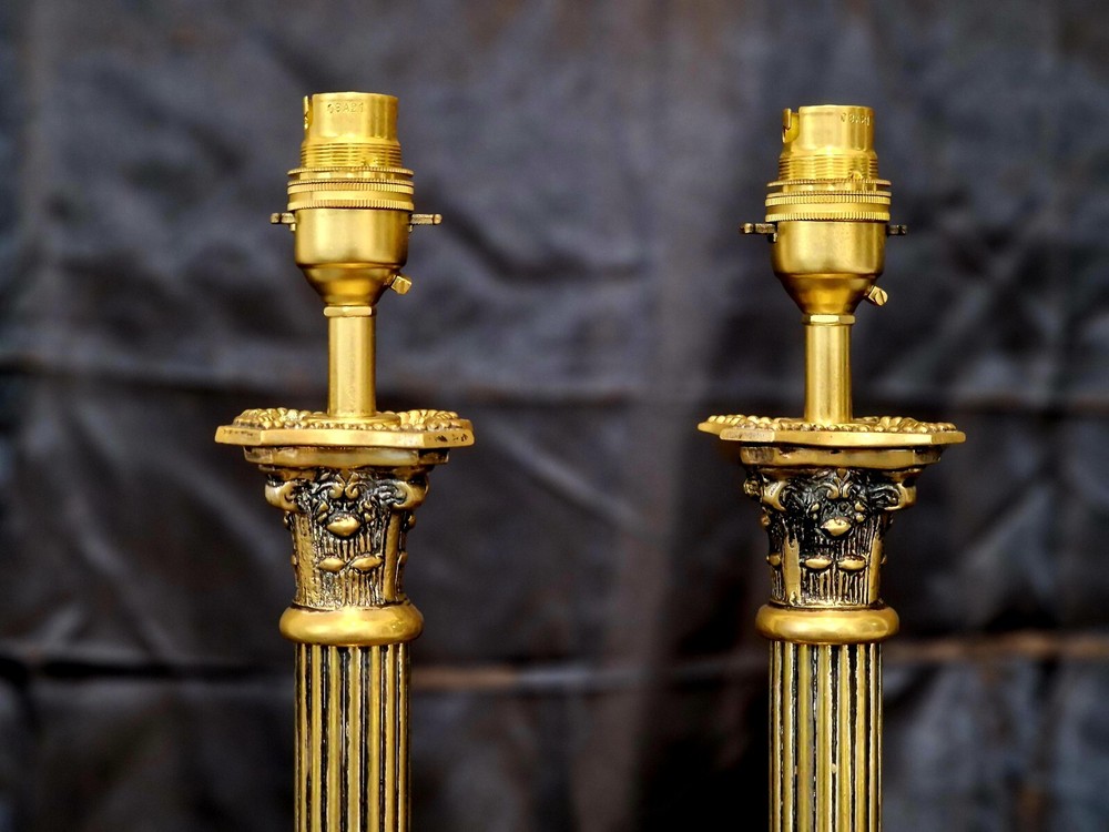🇬🇧 Large Brass Corinthian Column Table Lamps H37cm 🇬🇧