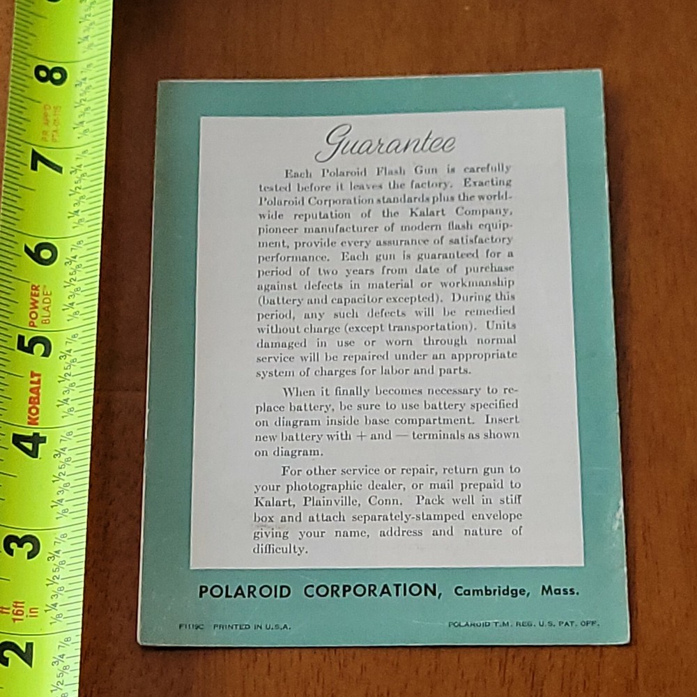 POLAROID CAPACITOR FLASH GUN #201 MODEL 95 CAMERA MANUAL 2