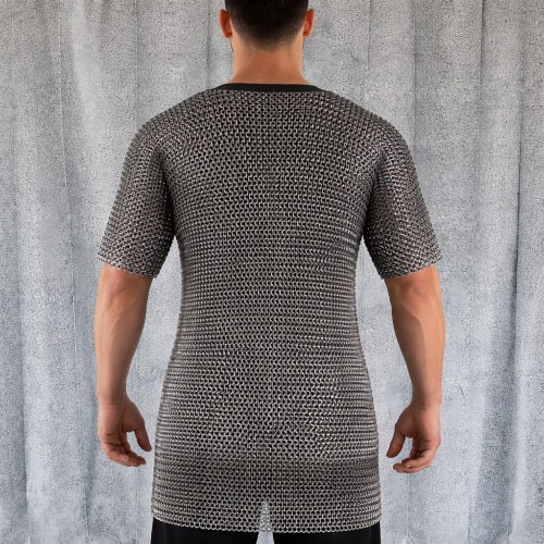 9MM Chainmail Shirt Front Open Half Sleeve Riveted Flat Ring Medieval Armor