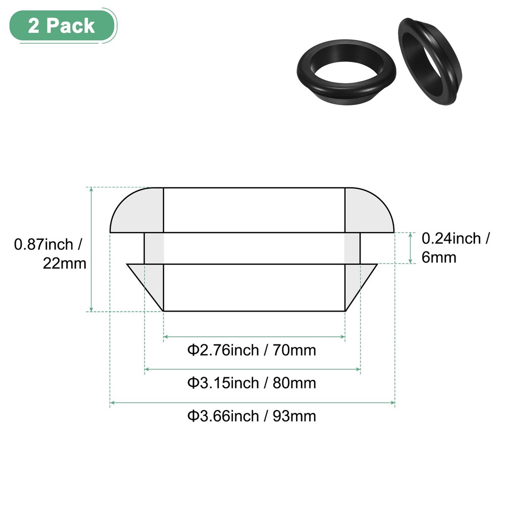 2-Pack Cable Railing Rubber Grommets, 80mm Drill Hole 70mm ID Car Grommet