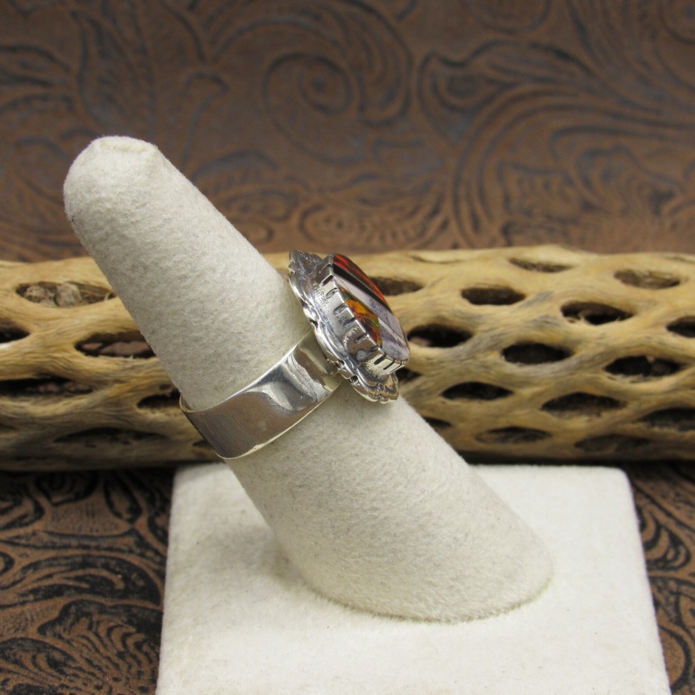 Sterling Silver Multi Stone Inlay Ring Size 6.75