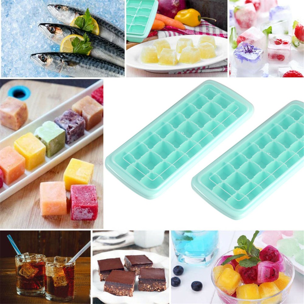 2 Pack Silicone Ice Cube Trays Flexible and Easy Release 24 Ice Cube Molds Safe