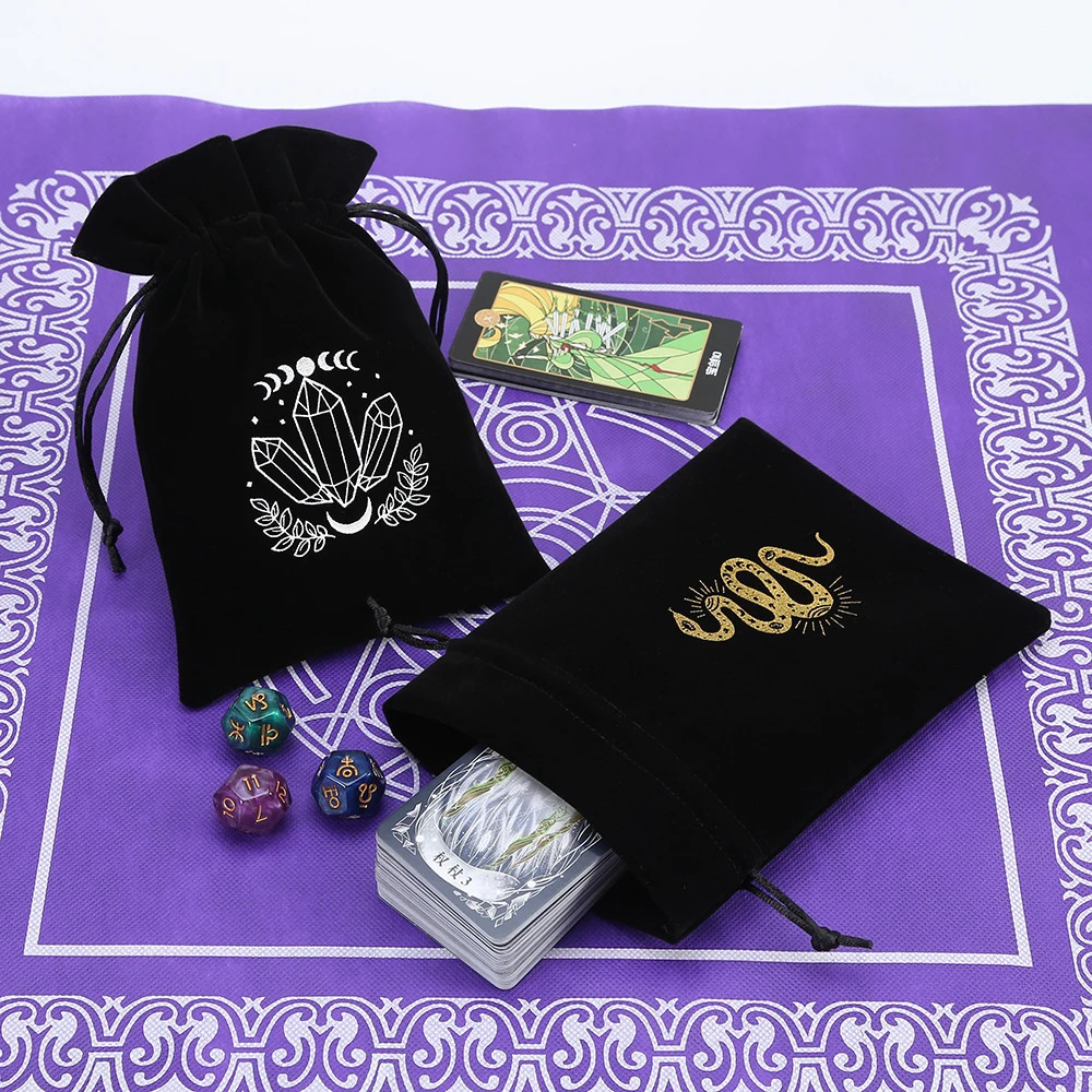 1Pcs Black Velvet Tarot Storage Bag Mini Drawstring Package Witch Divination Cry