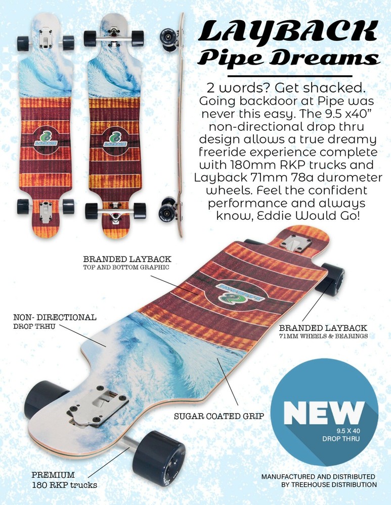 LAYBACK LONGBOARDS - PIPE DREAMS COMPLETE-9.5X40 - COMPLETE SKATEBOARD