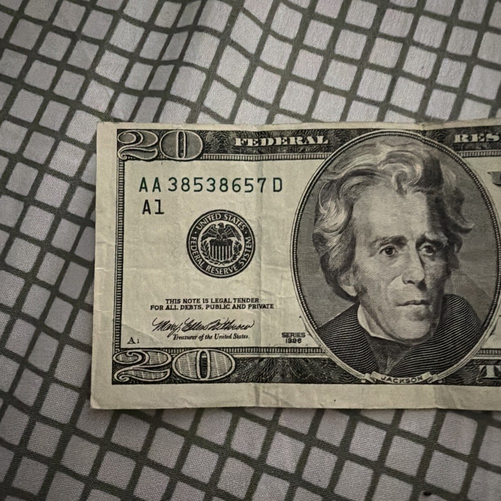 Error Miscut Misaligned Misprint US $20 Twenty Dollar Bill Banknote 1996